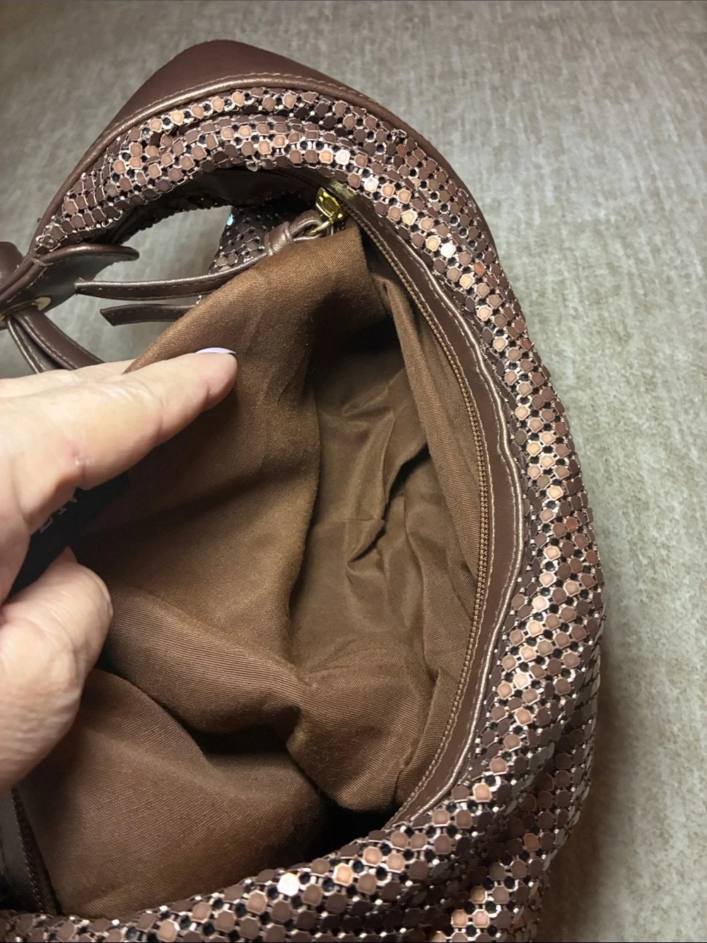 Bueno Brown Sequin Hobo Bag